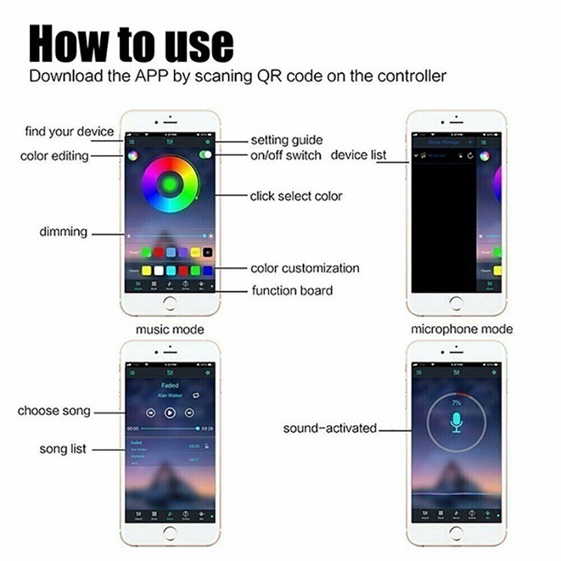 Светодиодные лампы имеют 5V5050RGB семимильные лампы с 2835 дистанционно управляемым bluetooth APP pic 14