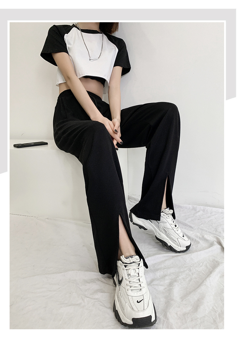 Black slit wide-leg pants for women, 2021 new style slimming casual pants, high-waisted loose straight leg with drape, versatile floor-length pants pic 18