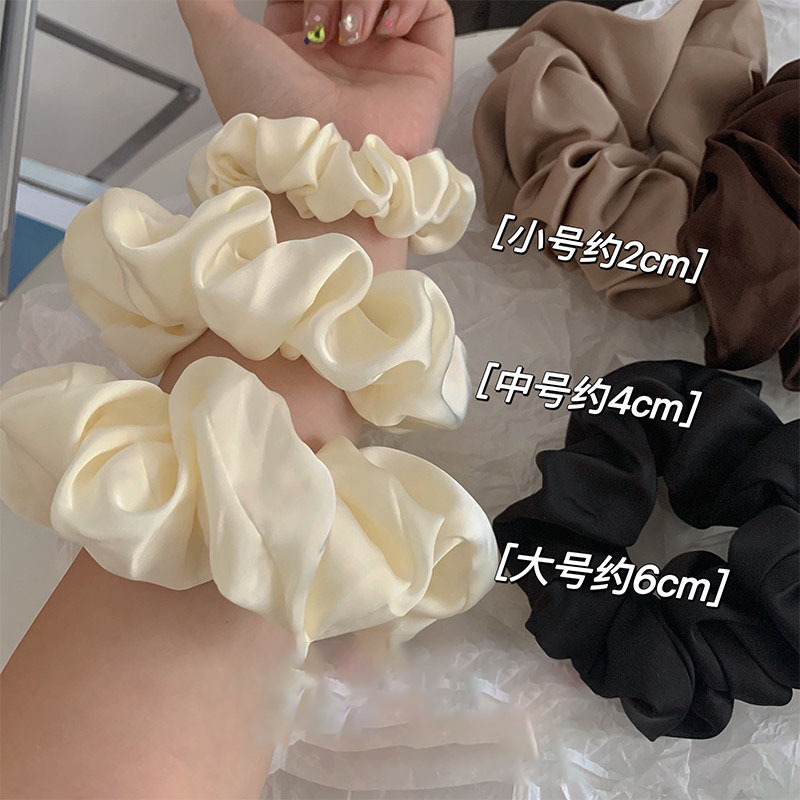 4 colors in ~ High-end large intestine hair band from Dongdaemun, South Korea, cream texture, silky satin finish, brown hair tie for autumn and winter pic 1