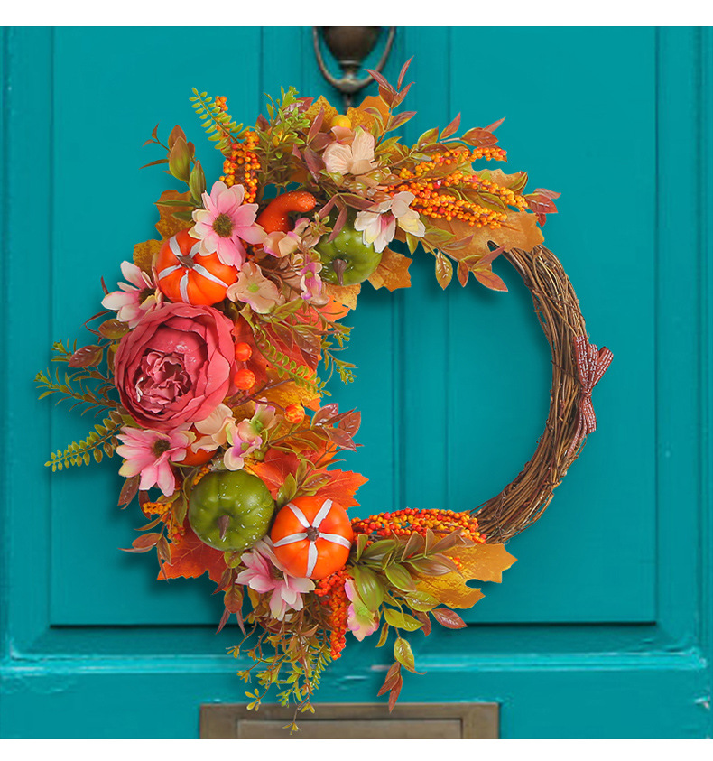 Harvest Festival Peony pumpkin wreath, Amazon artificial flower home decoration, outdoor courtyard atmosphere wreath pic 6