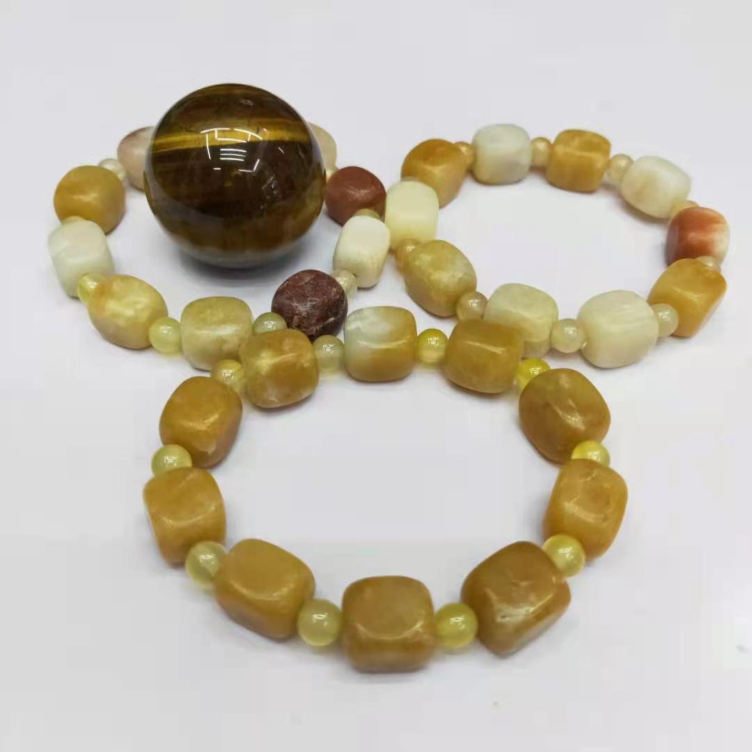Factory wholesale of natural square yellow jade irregular combination bracelets, diy yellow jade bracelets, Buddhist prayer beads and lucky charms pic 5