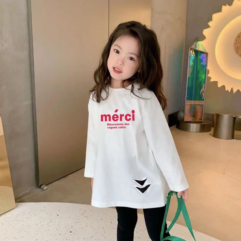 女童中长款开叉T恤2024秋季新款韩系女孩个性不规则长袖卡通上衣详情12