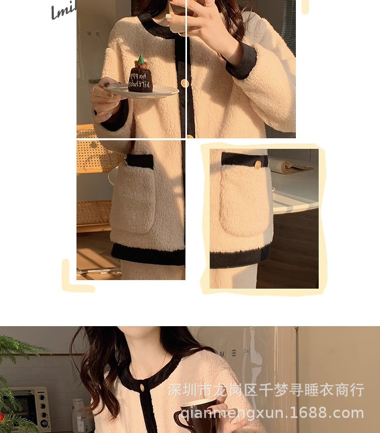 秋冬季女士法兰绒睡衣女冬款长袖加厚加绒可爱女生家居服套装详情10