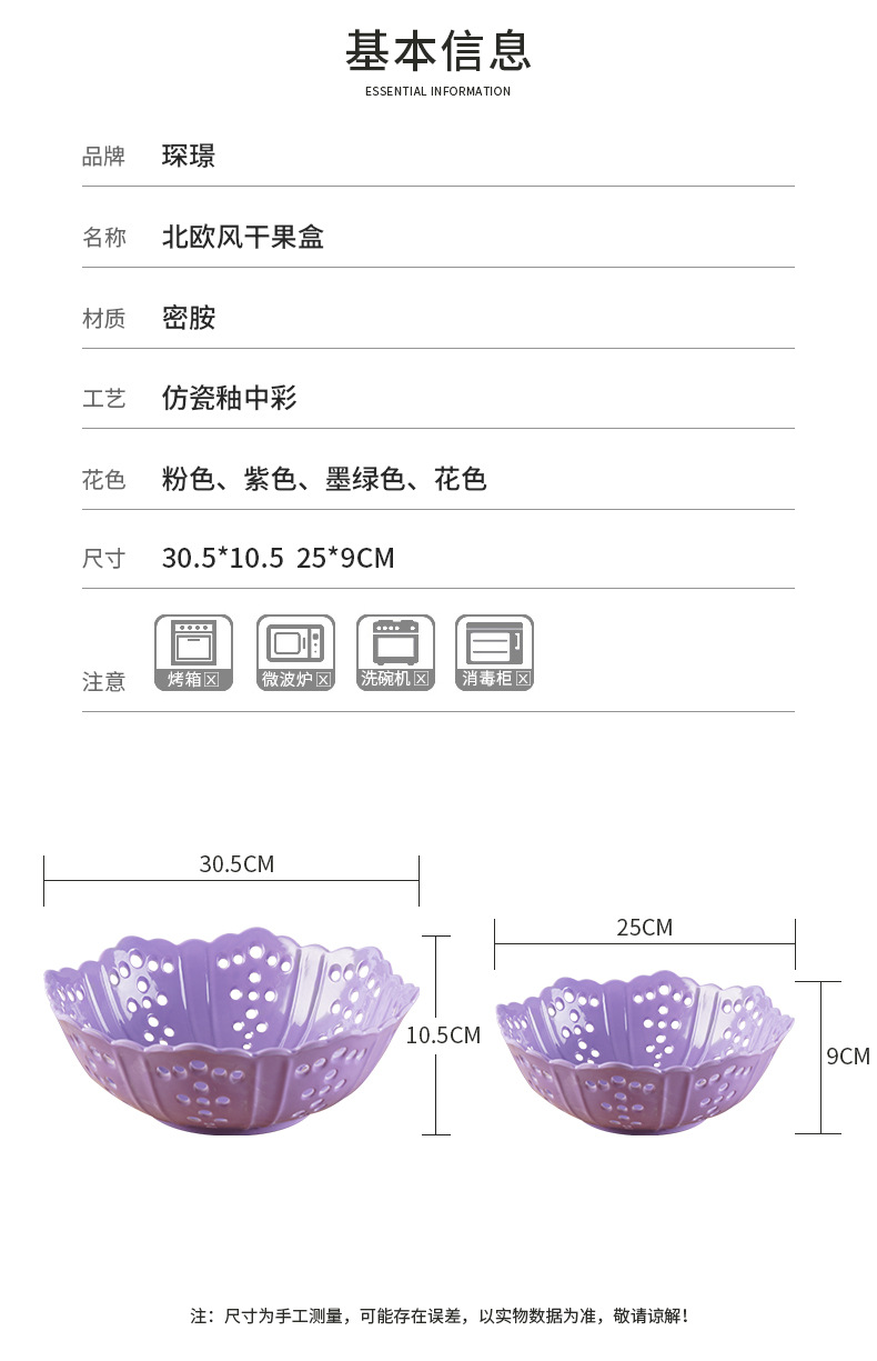 Fashionable octagonal hole hollowed-out Chenjing best-selling melamine fruit plate, imitation porcelain creative fruit basket, kitchen draining basket, vegetable basket pic 13