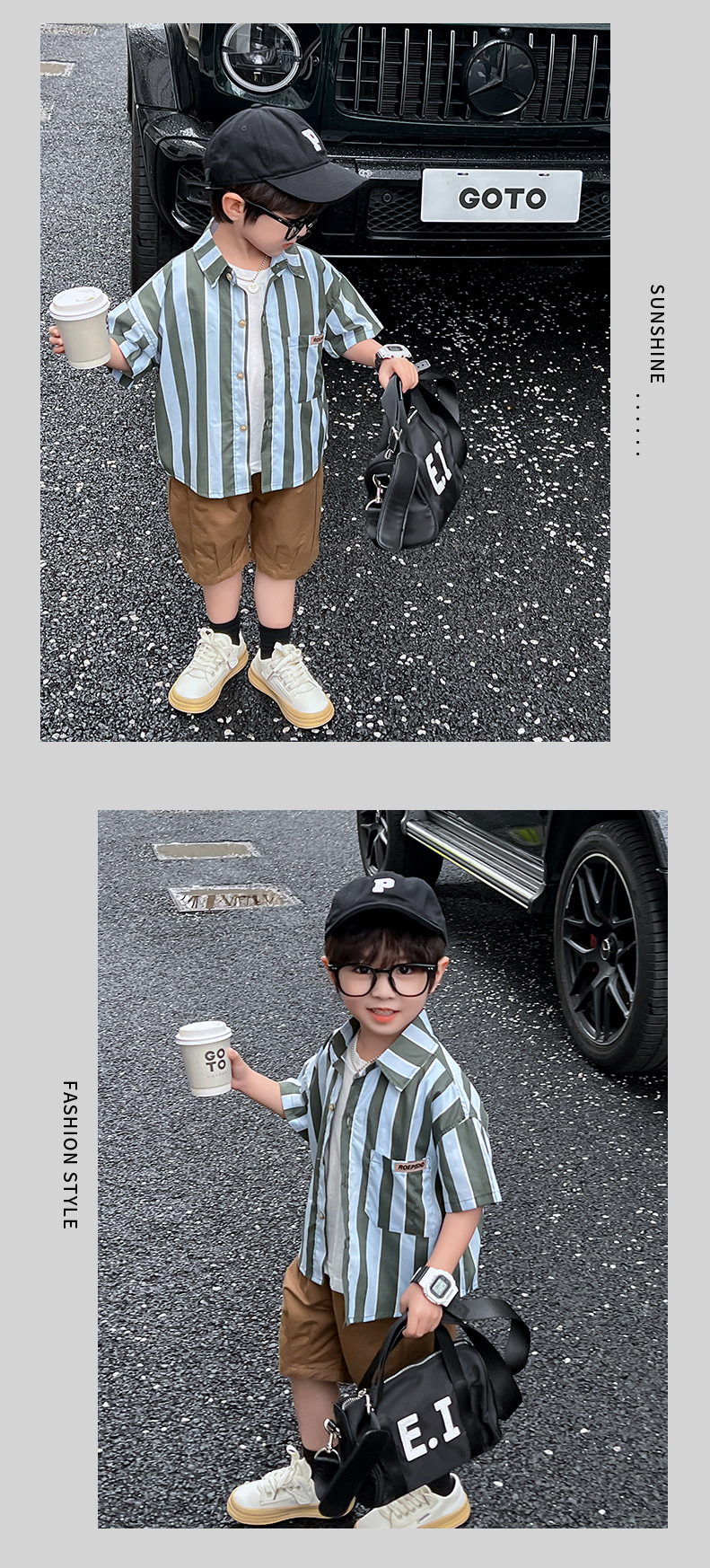 儿童短袖薄款衬衫2024新款男童夏季酷帅衬衣宝宝洋气条纹夏装上衣详情7