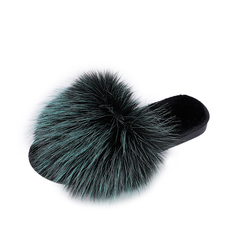 2024新款长毛绒拼色平底毛毛拖鞋女秋冬居家室内地板拖外贸一字拖详情40