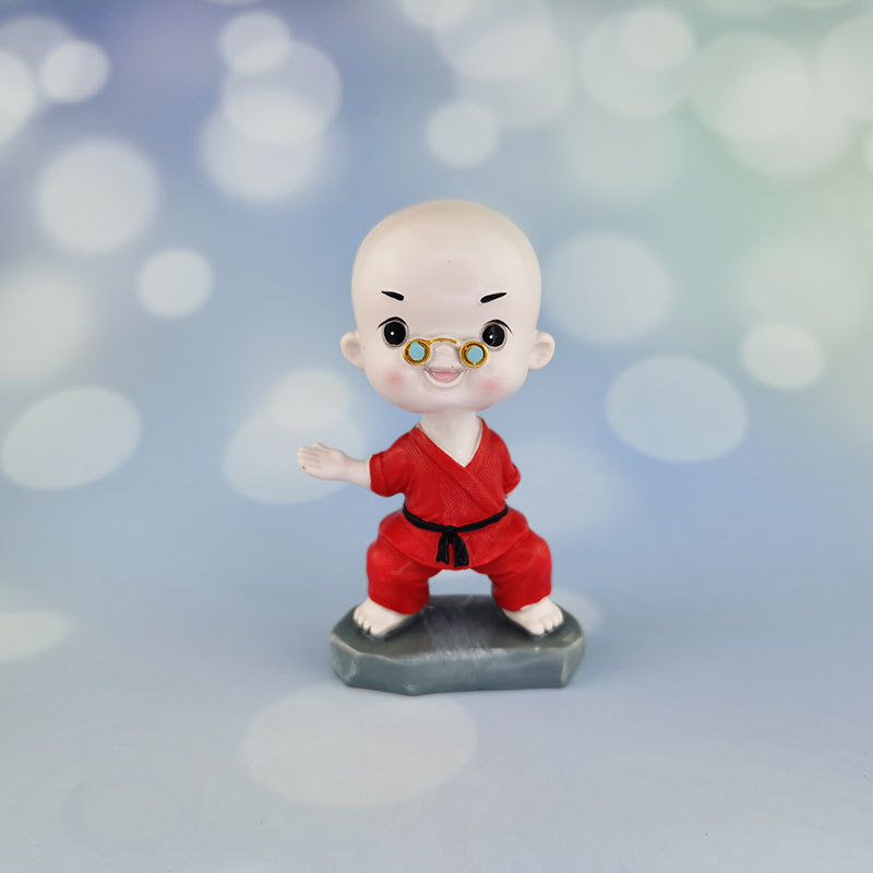 卡通萌趣车载摇头眼镜功夫和尚创意汽车摆件仪表台武术小和尚详情3
