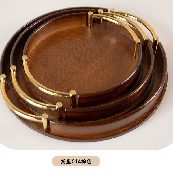 轻奢简约圆形竹木托盘家用餐厅茶具小托盘手提水果零食托盘详情3