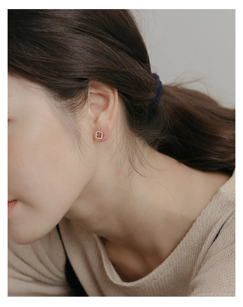 999 square color diamond screw stud earrings, simple and delicate, pure silver, sweet and elegant, forest-style ear-nourishing earrings pic 22
