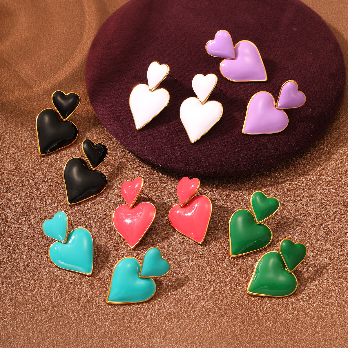 夏季彩色滴油钛钢耳环简约设计百搭轻奢高级感夏天水滴耳饰不掉色详情8