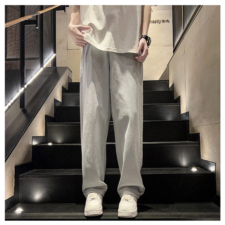 黑灰色男款春季牛仔裤港风cec宽松阔腿裤潮牌复古直筒休闲长裤子详情24