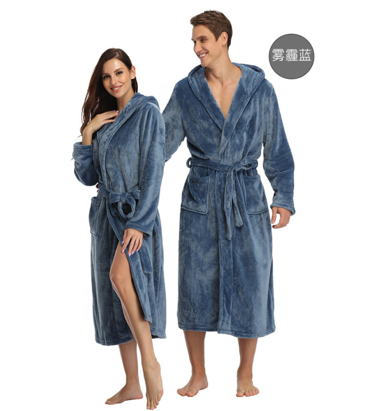Europa y los Estados Unidos tamaño más grande franela para adultos bata de baño de coral fleece engrosada para mujeres bata de baño de exportación transfronteriza ropa casera con sombrero pic 5