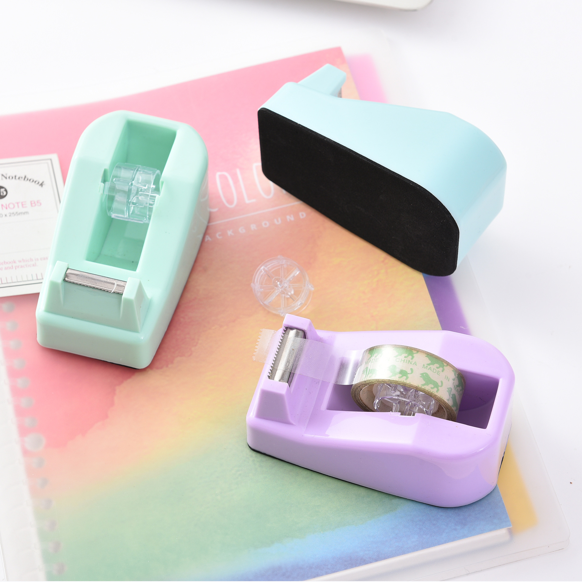 Factory direct supply of macaron-colored desktop small tape seat cross-border special color plastic office creative cutter pic 7