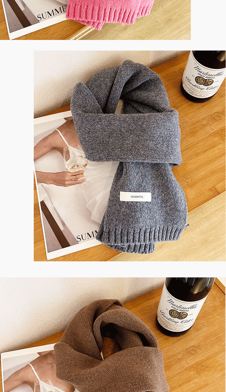 Selected Australian pure wool 100% wool scarf in solid color, versatile for both men and women, new winter warm knitted scarf pic 18