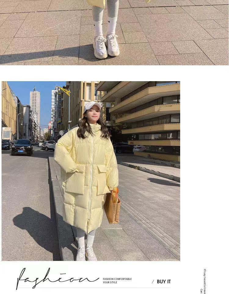 奶黄羽绒棉服女中长款2022冬新款韩版chic面包服宽松加厚棉衣外套详情9