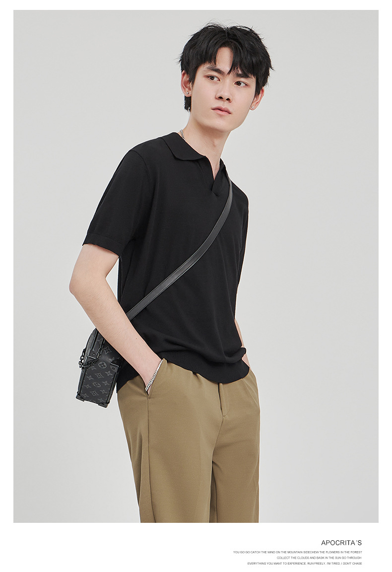 APO男装|简约针织短袖t恤男士2024夏季新款纯色设计垂感POLO衫男详情33