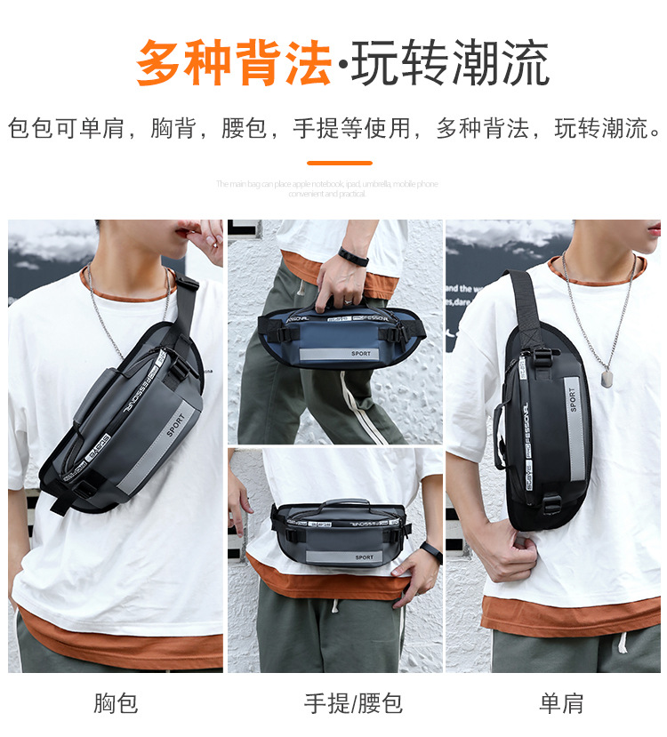 男士大容量腰包返光尼龙斜挎包韩版时尚新款生意收银胸包一件代发详情4