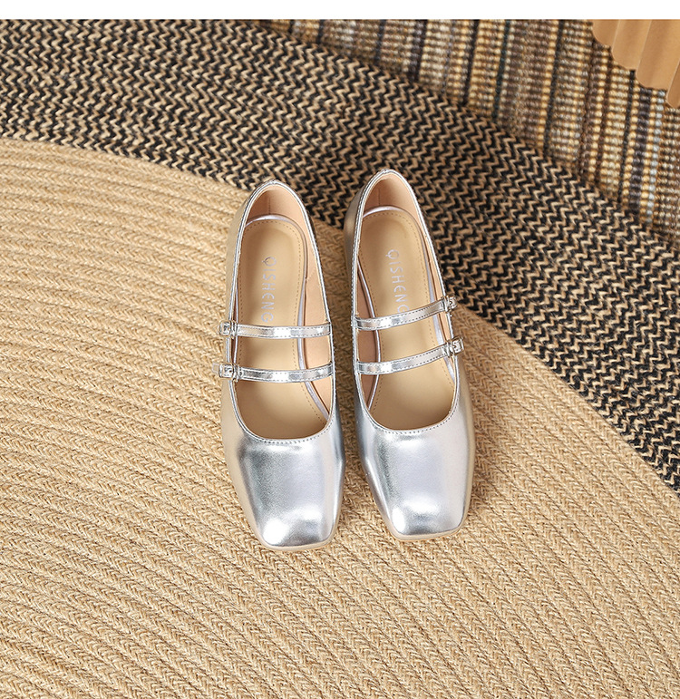 The new 2024 Spring/autumn collection of Mary Jane shoes, featuring a stylish square-toed one-shoulder style, is made of genuine leather with a shallow opening, thick mid-heel, and is a wedding shoe pic 51