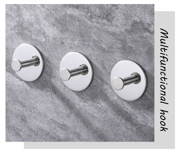 跨境新款无痕粘钩不锈钢单钩浴室挂钩入户衣帽钩卫生间浴袍挂衣钩详情7