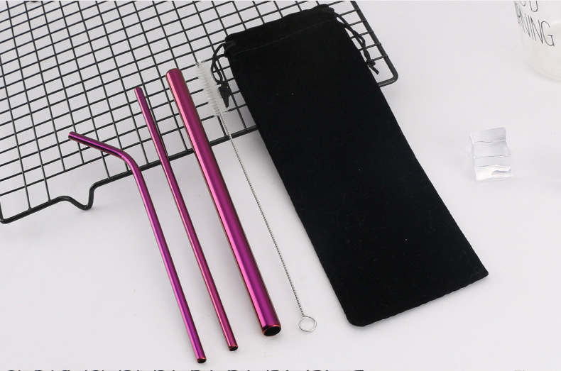 Food-grade 304 stainless steel straw set, coffee and milk tea straw, long stirring straw, custom logo stainless steel straw sleeve, straw brush with fabric bag, eco-friendly straw set pic 8