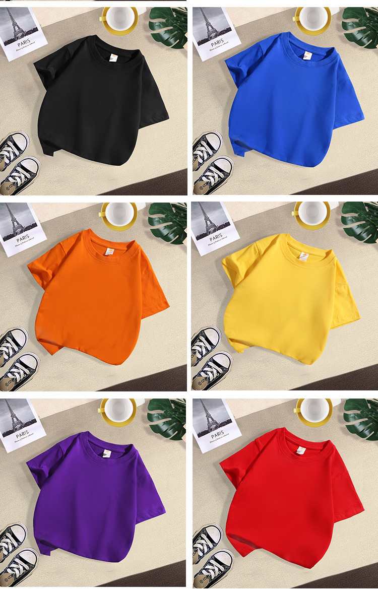 现货180克纯棉中大儿童t恤印字图logo幼儿园纯白色圆领短袖批发夏详情15