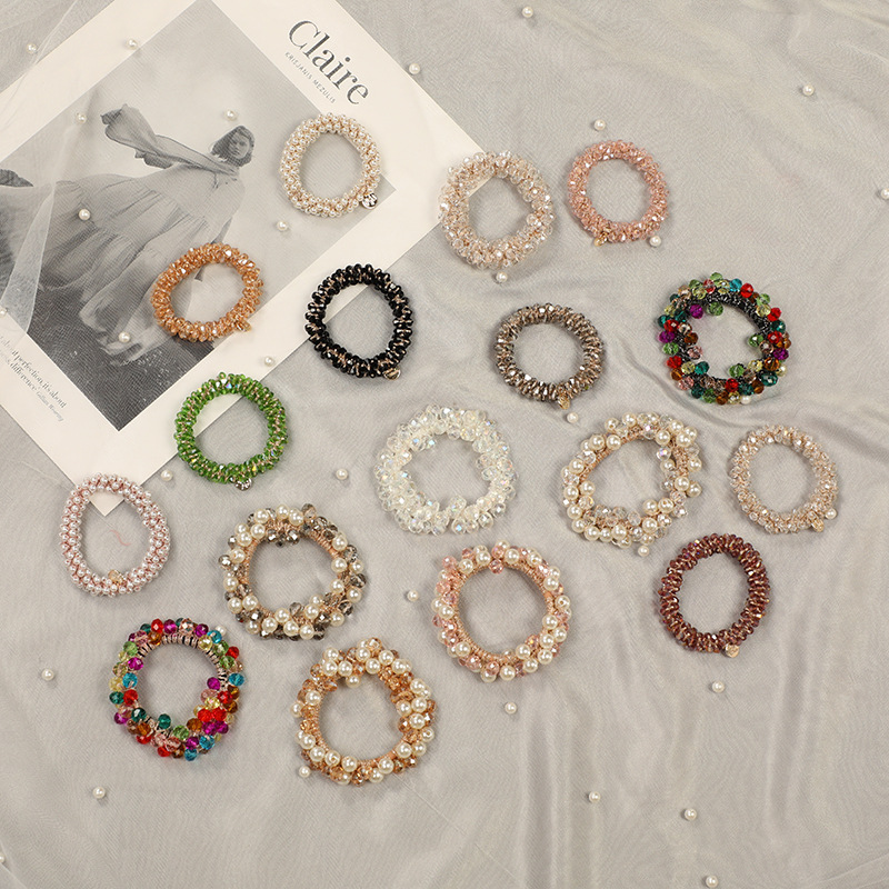 New pearl hair tie Korean style fashionable hair band, elastic crystal hair tie bracelet, forest-tied hair band in stock pic 4