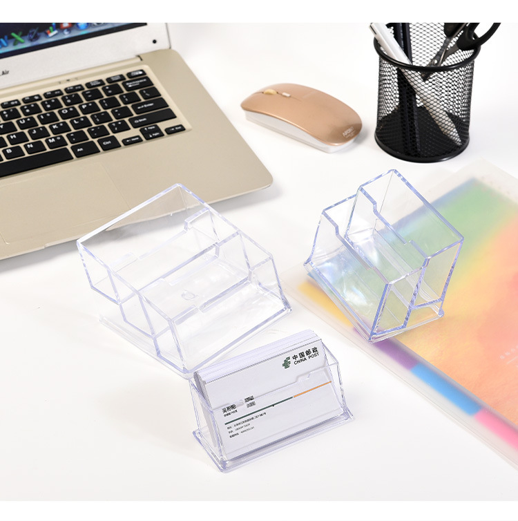 Transparent plastic business card holder, exhibition business desktop business card box, simple and transparent single-layer, double-layer and triple-layer business card stand pic 10