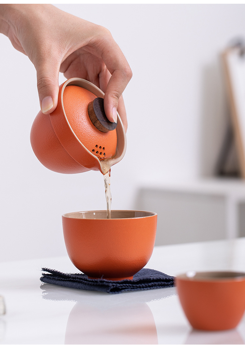 Travel tea set, quick guest cup, one pot, three cups, portable covered bowl, small set, outdoor kung fu set, tea brewing advertising gift pic 15