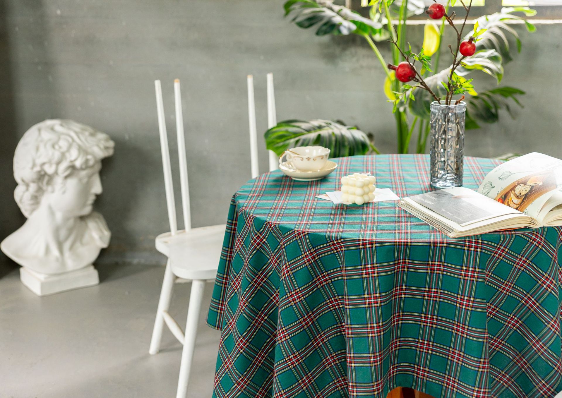 Cross-border Christmas holiday decoration table fabric, retro striped checkered cotton and linen restaurant party cover, Amazon pic 64