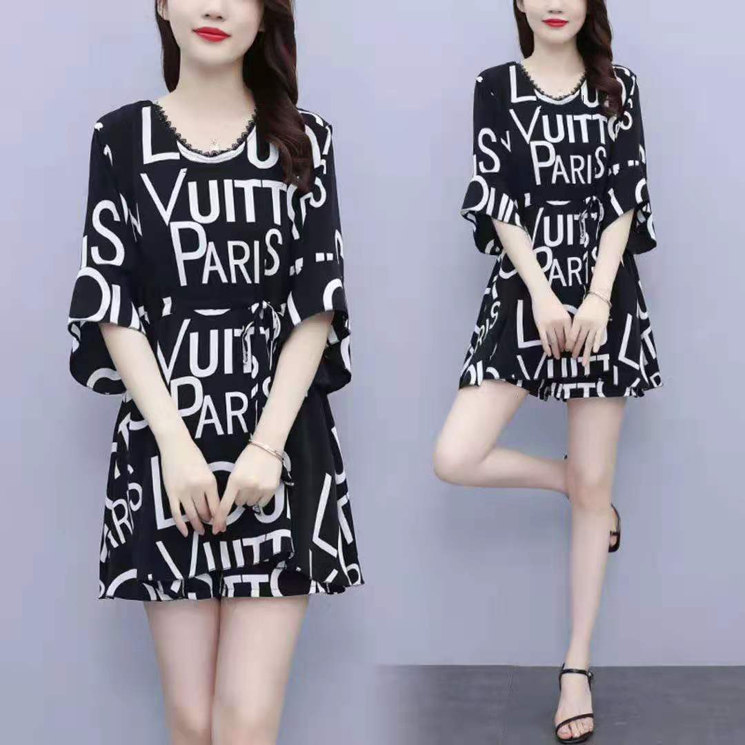 Belt-wearing Internet celebrity letter skirt and shorts set, chiffon plus-size dress, hot girl 2021 Summer Fashion set pic 13