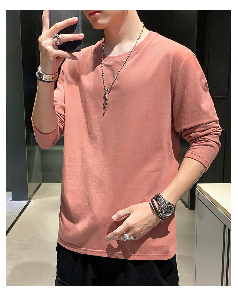 Long-sleeved T-shirt for men, solid white cotton base layer, Korean-style sporty loose trendy ins, spring and autumn inner layer casual top pic 21
