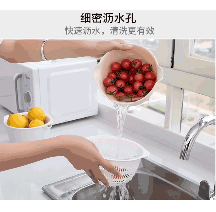 Double-layer plastic draining basket, vegetable washing basin, home kitchen, rice and fruit storage basket, fruit plate, vegetable washing basket pic 7