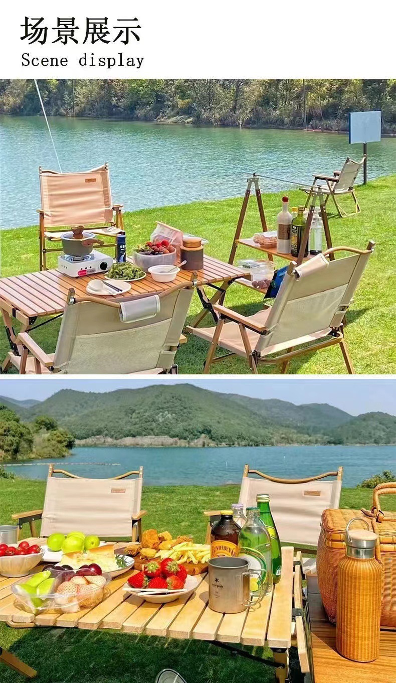 Outdoor camping folding table, beech egg roll table, pine egg roll table, camping table, picnic egg roll table, barbecue grill, picnic pic 6