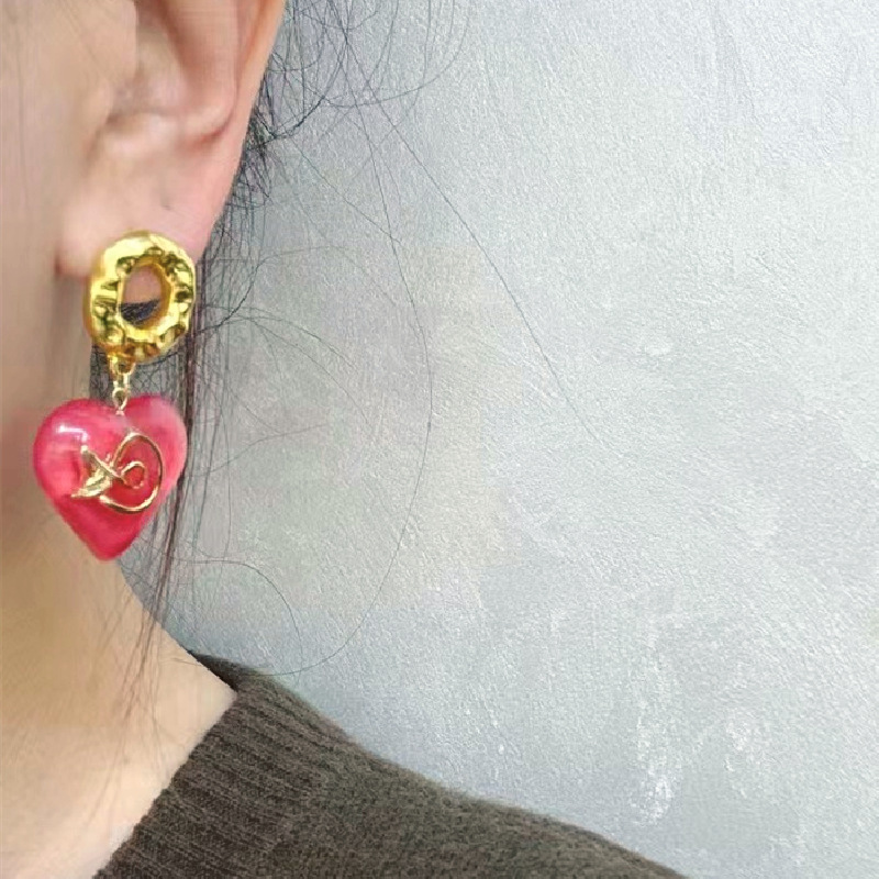 法式复古少女耳钉气质中古vintage粉色小众设计感耳环女复古耳饰详情33