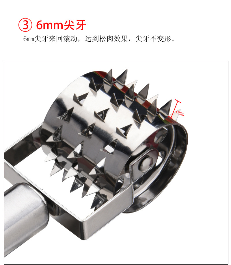 Stainless steel meat tenderizer, roller seasoning rod, rolling meat tenderizer, meat floss needle, meat press pic 7