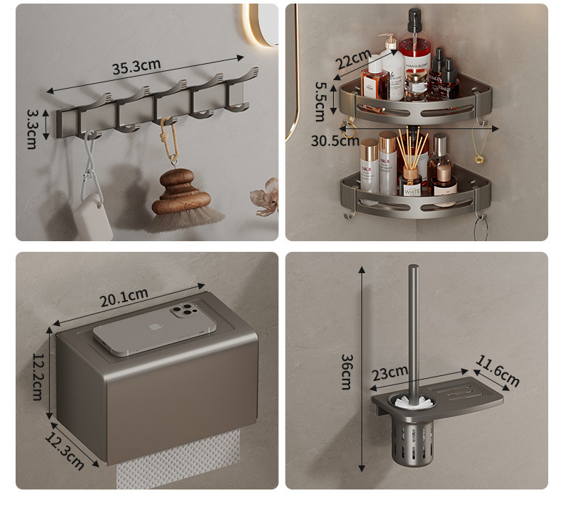 Gao Wenhai aluminum alloy bathroom storage rack, no-drilling bathroom towel rack, bathroom storage rack, one-piece consignment pic 21