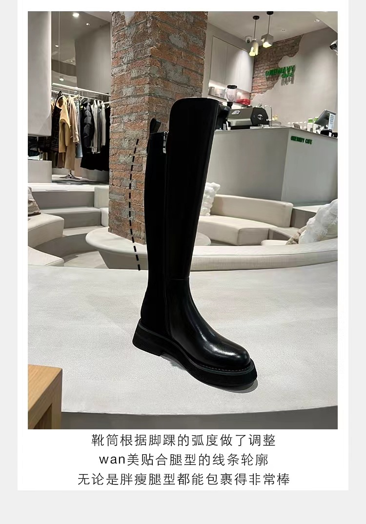 2024秋冬新款厚底小个子长筒靴弹力骑士靴女真皮高筒靴详情17