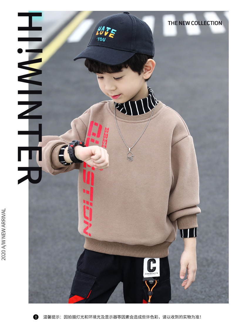 男童加绒卫衣2023新款中大儿童男孩秋冬款加厚保暖上衣冬季酷帅潮详情1