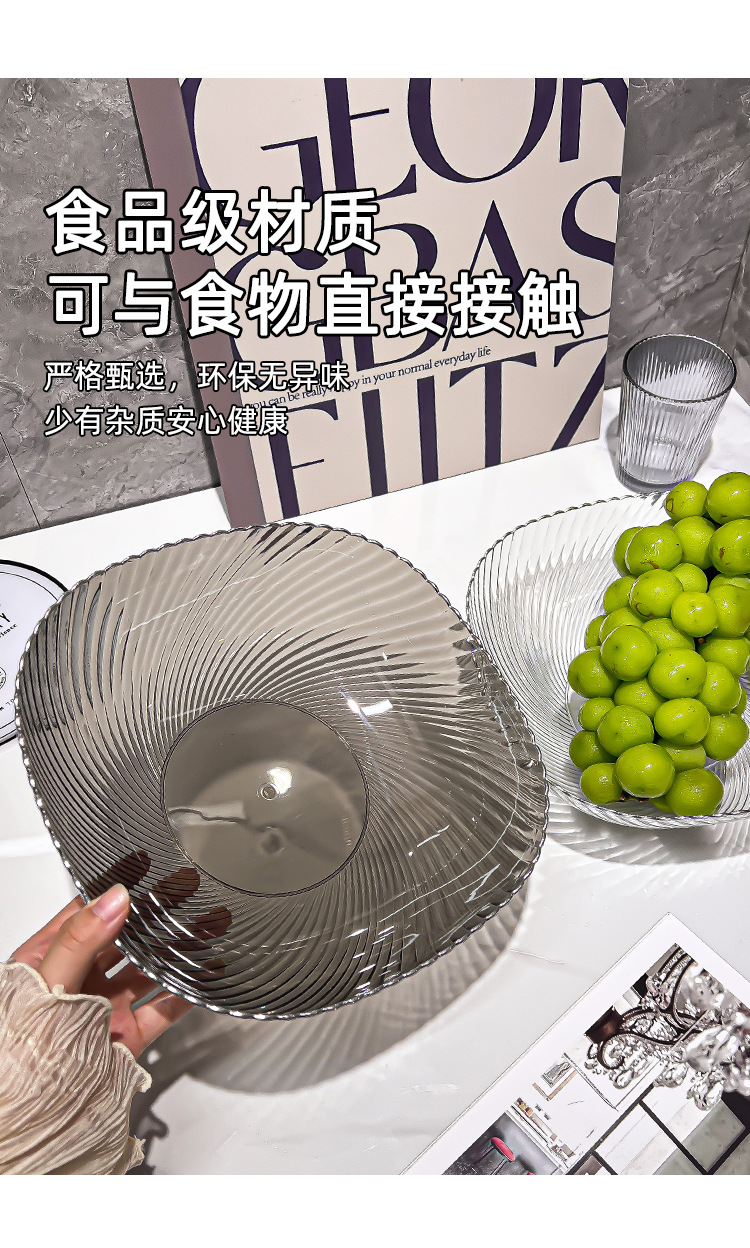 一件代发轻奢风透明果盘塑料水果盘家用客厅茶几零食糖果盘高颜值详情2