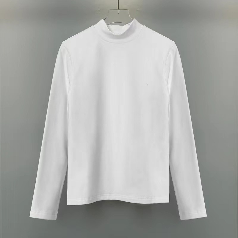 韩版纯棉半高领打底衫女加绒加厚秋冬新款高端修身长袖T恤女上衣详情43