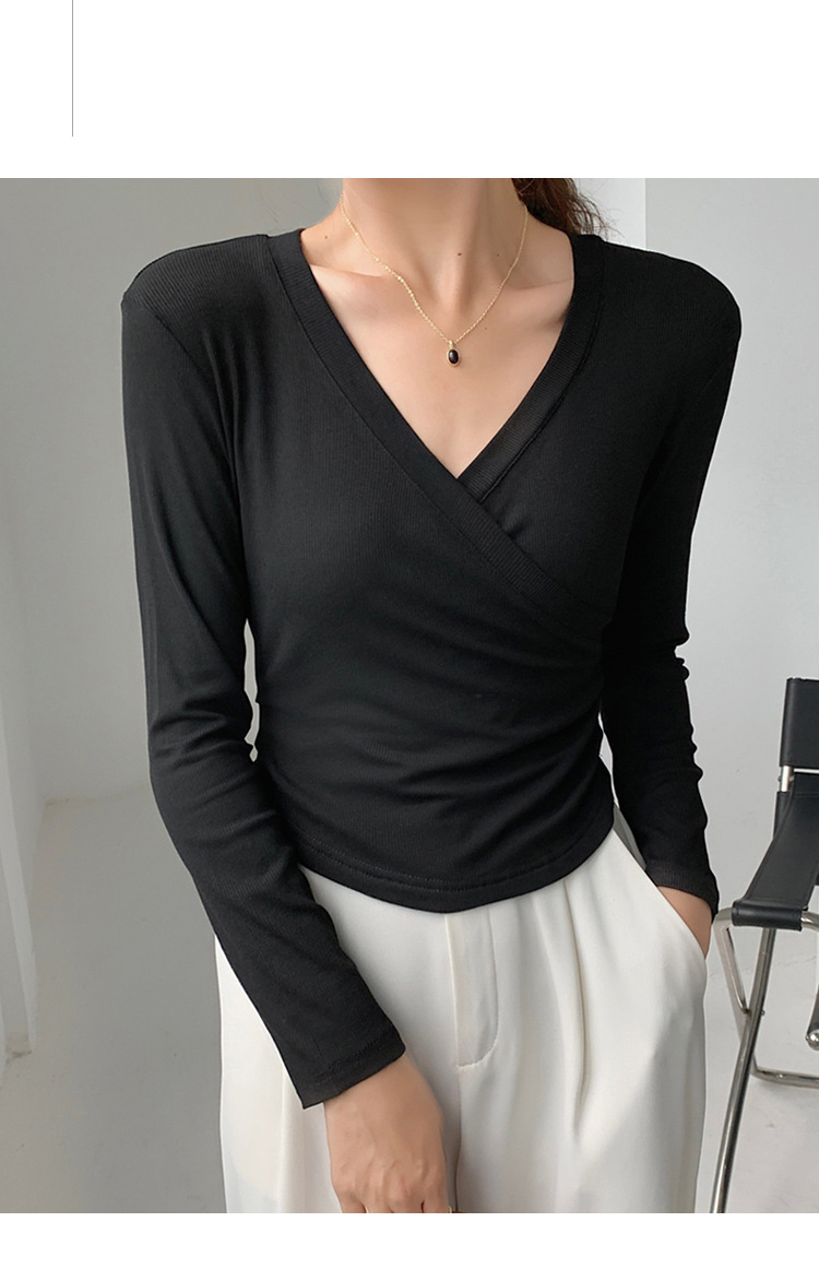 A new French cross-V-neck top for women, featuring a versatile Korean long-sleeved T-shirt with a unique design sense pic 8