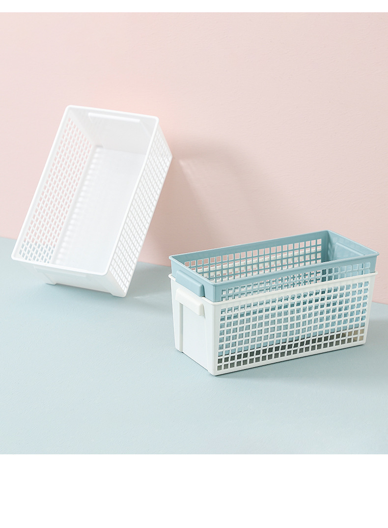 【 Thickened ins storage Basket 】 Desktop hollowed-out rectangular snack storage basket, miscellaneous storage frame plastic basket pic 11