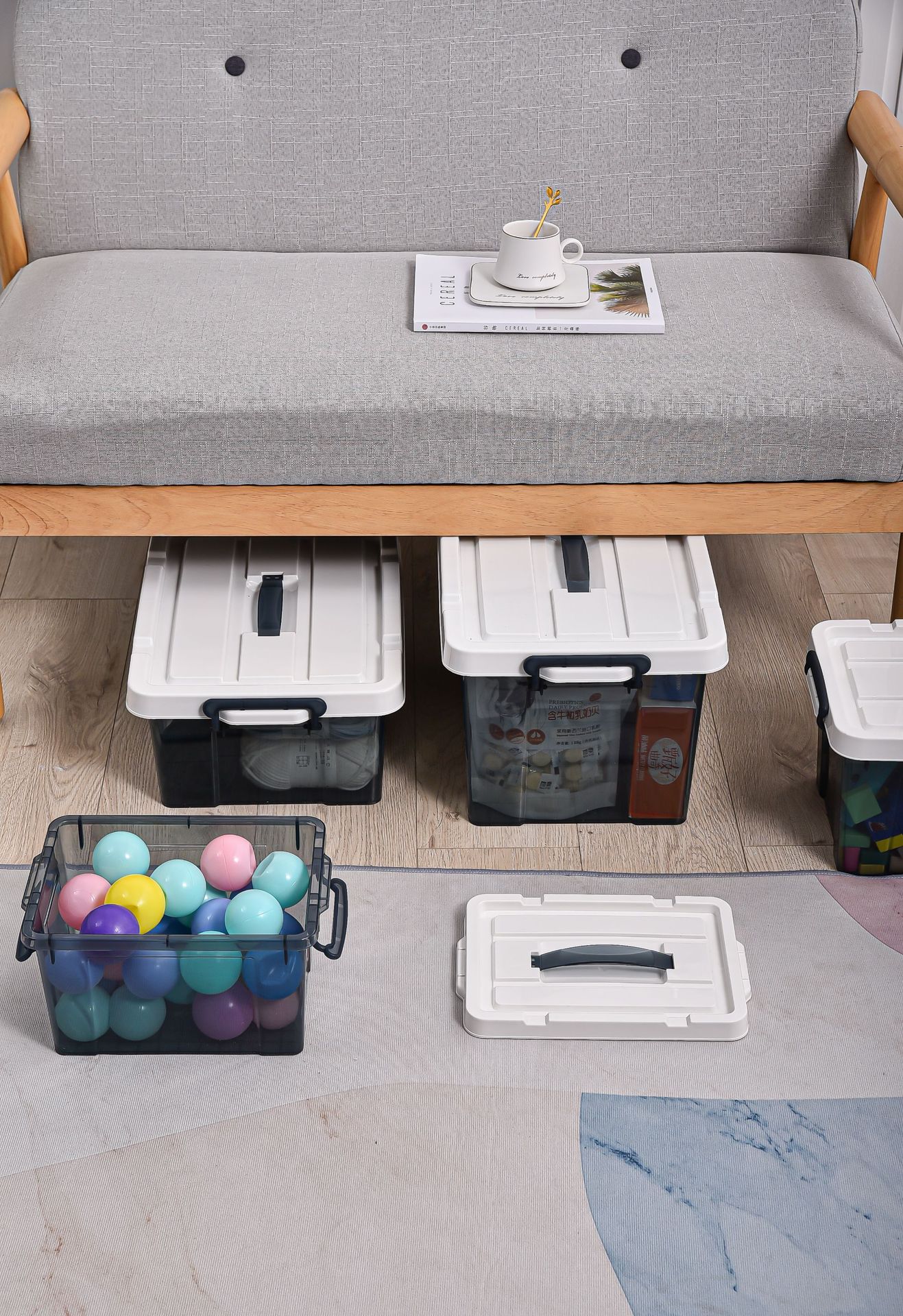 透明卧室杂物床底夹缝网状加固加厚沙发底死角手提玩具积木收纳箱详情2