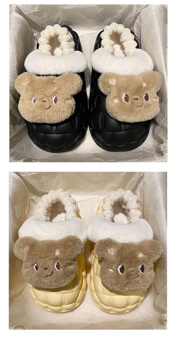 可爱毛绒熊可拆卸棉拖女冬季外穿室内EVA厚底防水踩屎感保暖棉鞋详情12