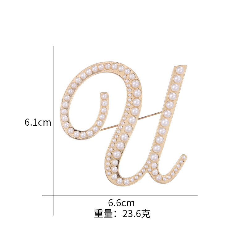 欧美时尚英文26个字母胸针 珍珠别针女胸花服饰配件饰品现货批发详情28