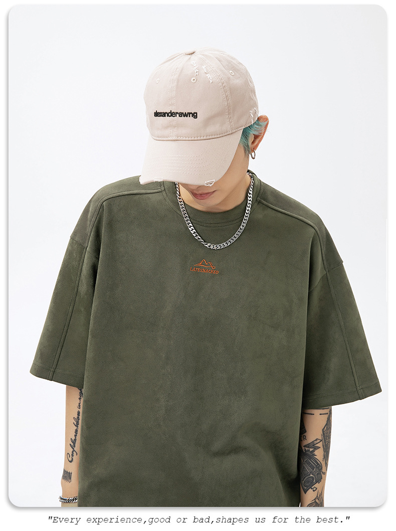 韩路男装 麂皮绒美式圆领T恤男女款夏季宽松质感刺绣潮牌短袖体恤详情17