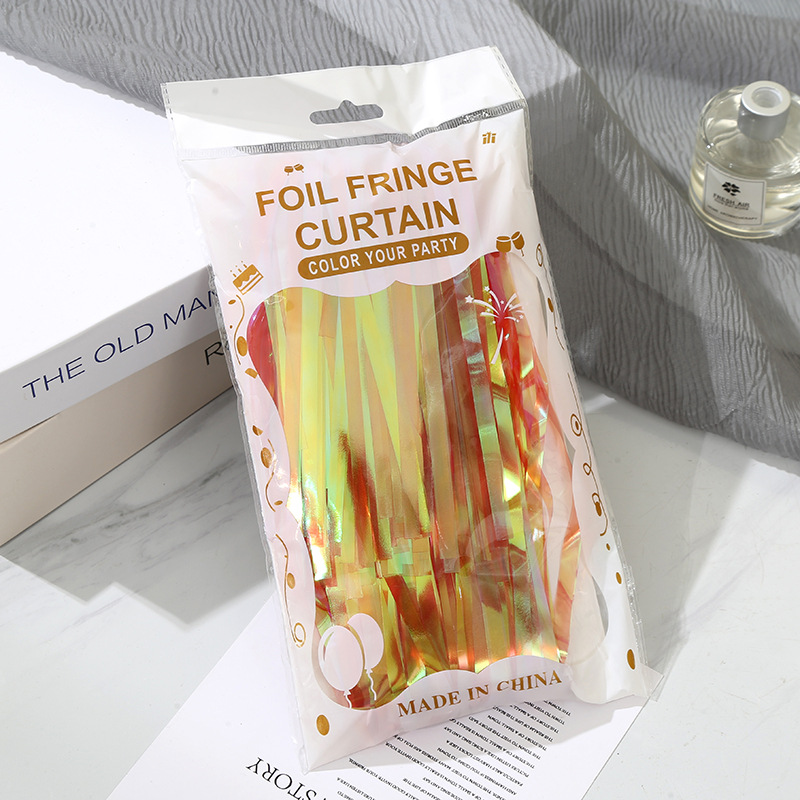新款1*2M创意派对装饰雨丝帘双色镭射墙面门帘儿童生日装饰道具详情5