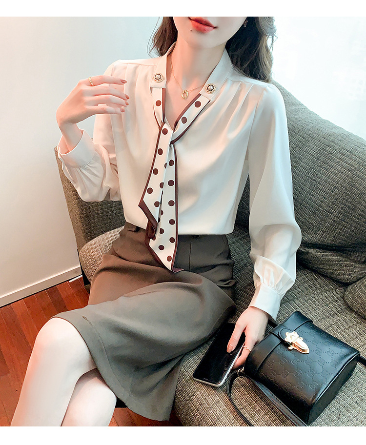 衬衫女2024秋季新款时尚气质韩版V领波点蝴蝶结系带减龄长袖上衣详情17