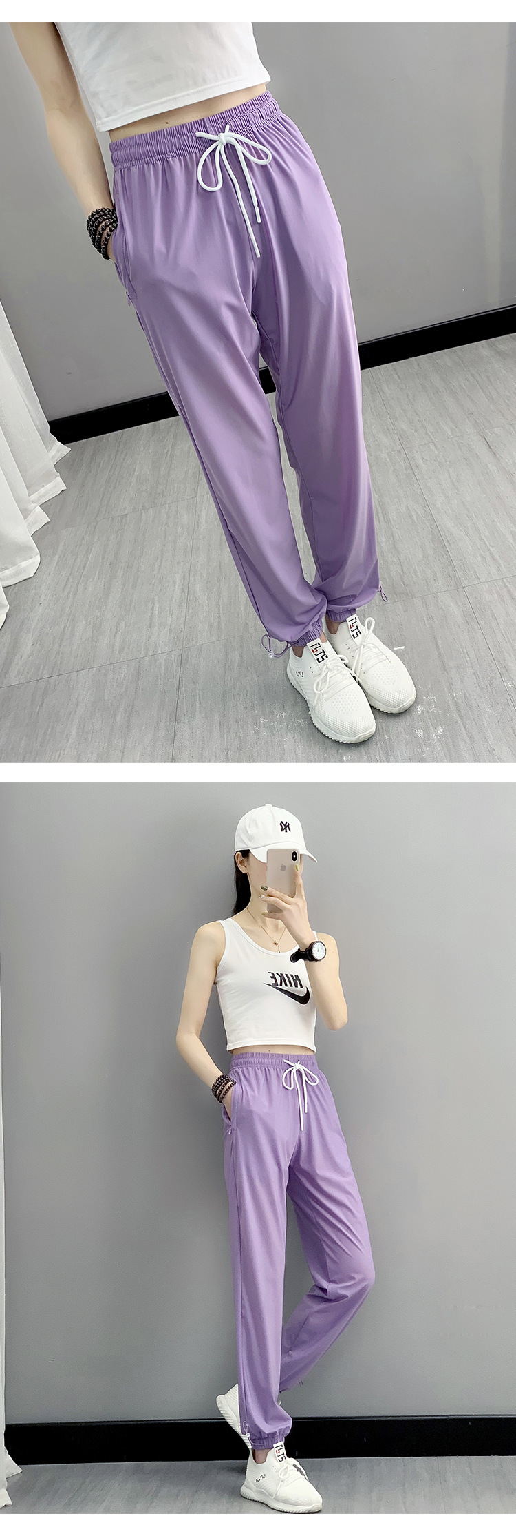 夏季薄款冰丝速干运动裤女宽松束脚九分裤户外运动休闲裤时尚新款详情18