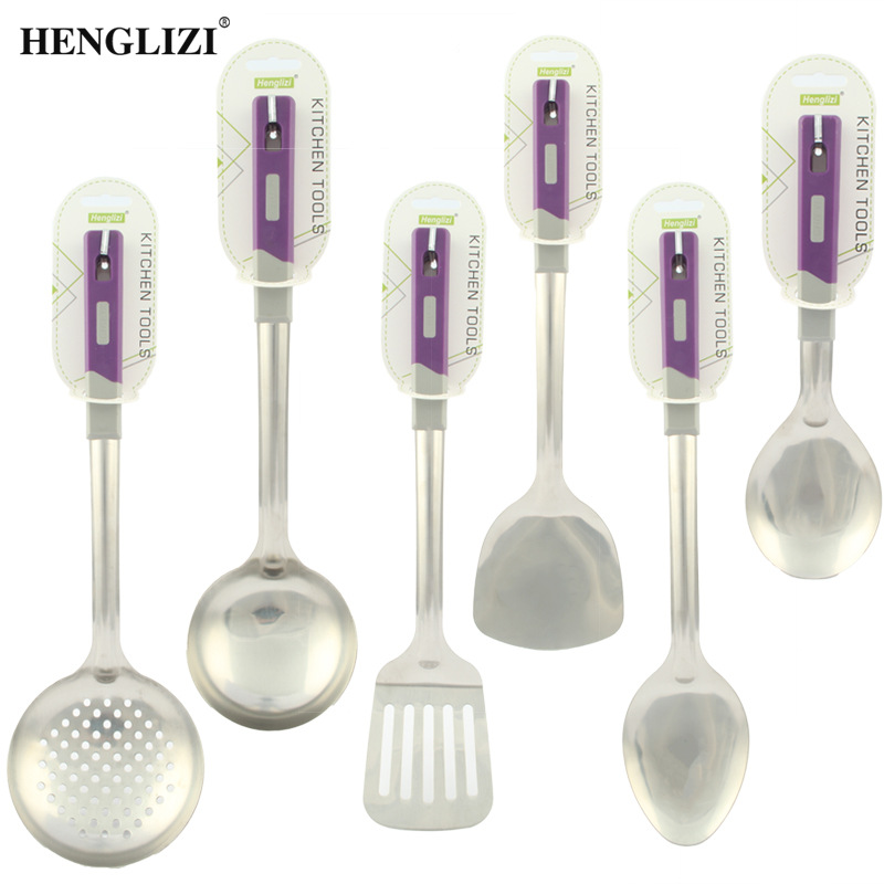 Cross-border household stainless steel spatulas, soup spoons, frying spatulas, strainers, non-stick pans, and colorful square handle kitchenware pic 10
